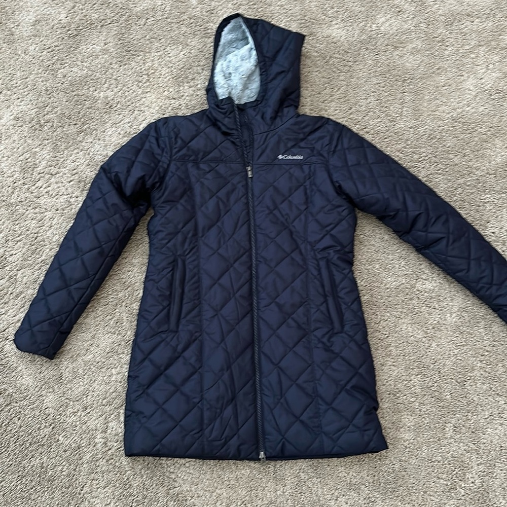 Women’s long Columbia Large coat navy blue color